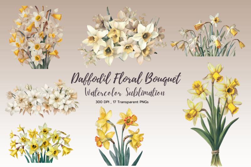 daffodil-bouquet-watercolor-sublimation