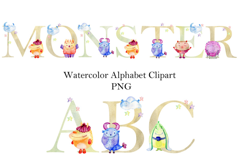watercolor-alphabet-with-monsters