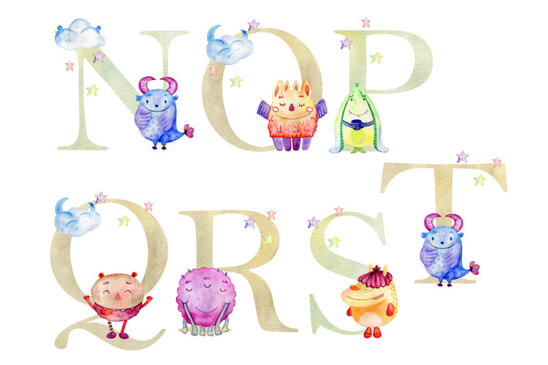 watercolor-alphabet-with-monsters
