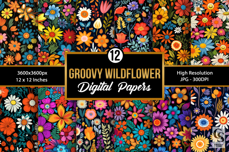 groovy-wildflowers-digital-papers