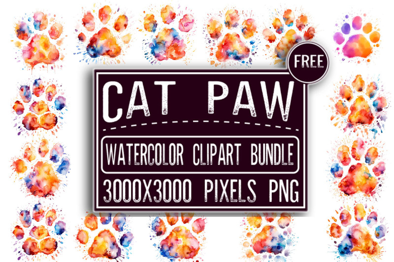 cat-paw-watercolour-clipart-bundle