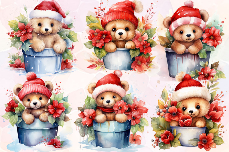 christmas-cute-bear-in-bucket-background