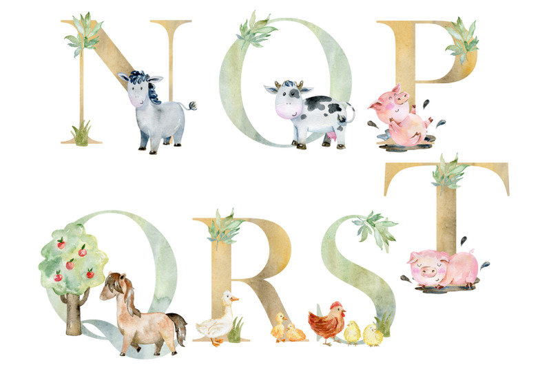watercolor-alphabet-with-farm-animals