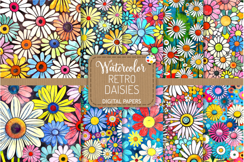 retro-daisies-set-2-watercolor-floral-pattern-papers