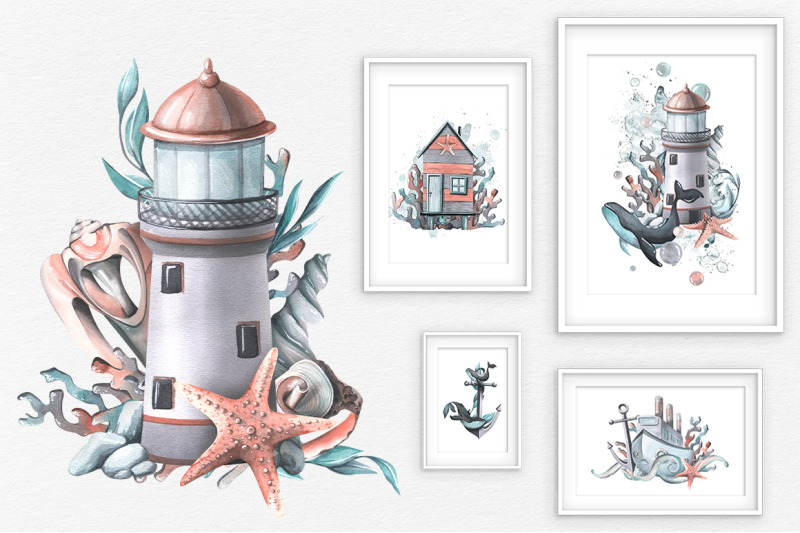 sea-whales-lighthouse-sea-clip-art-watercolor