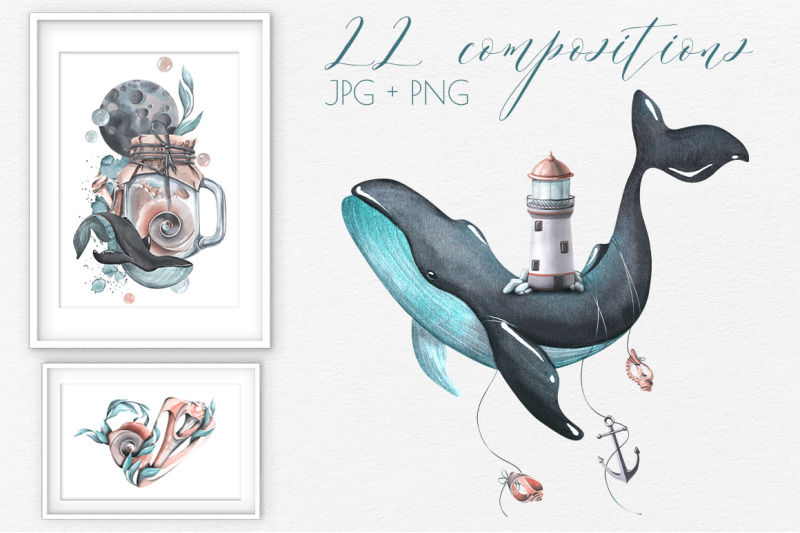 sea-whales-lighthouse-sea-clip-art-watercolor