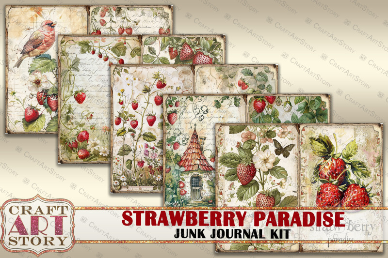 vintage-strawberry-fantasy-junk-journal-pages-printables