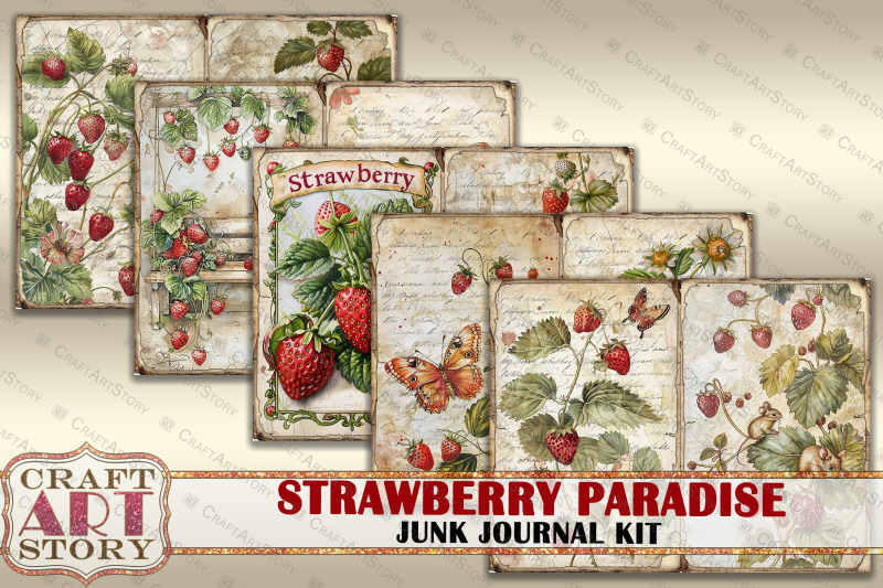 vintage-strawberry-fantasy-junk-journal-pages-printables