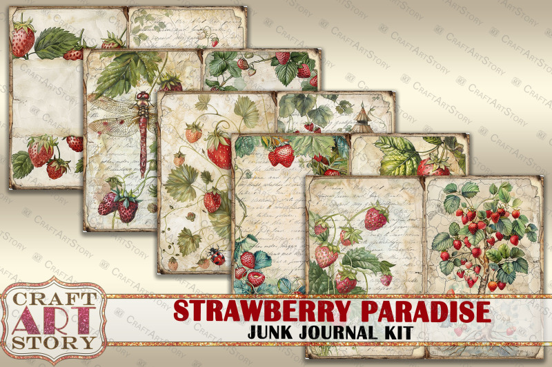 vintage-strawberry-fantasy-junk-journal-pages-printables