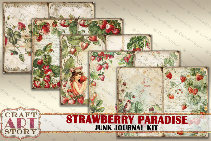 vintage-strawberry-fantasy-junk-journal-pages-printables