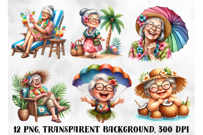 grandma-in-hawaii-tropical-clipart