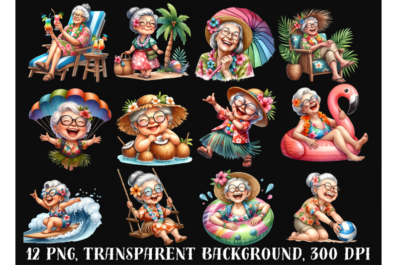 grandma-in-hawaii-tropical-clipart