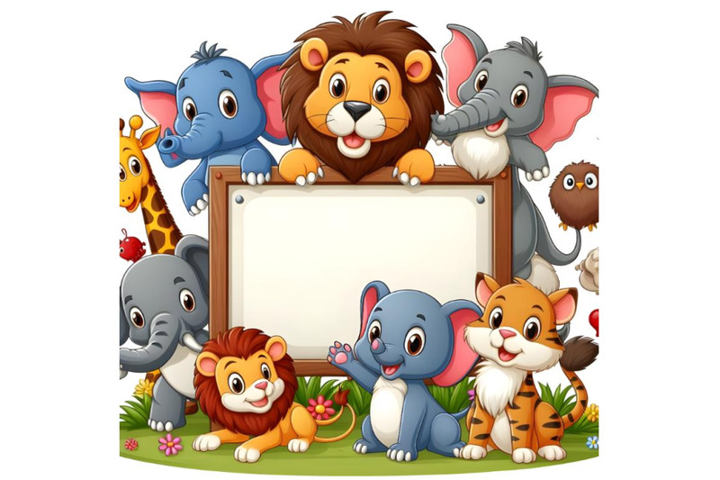 animal-themed-illustration-with-blank-sign-board