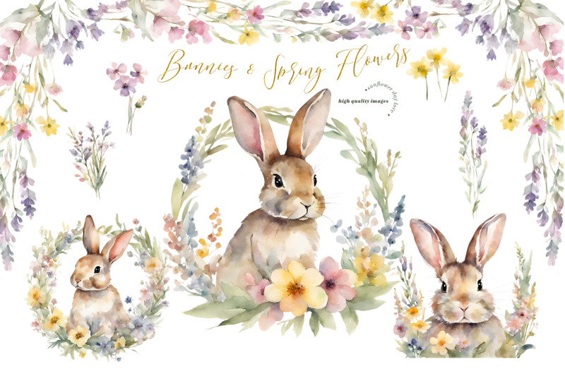 spring-easter-cute-bunny-clipart-wildflowers-easter-bunny
