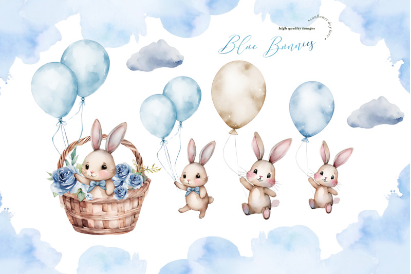 bunnies-blue-amp-gold-balloon-clipart-blue-flowers-easter