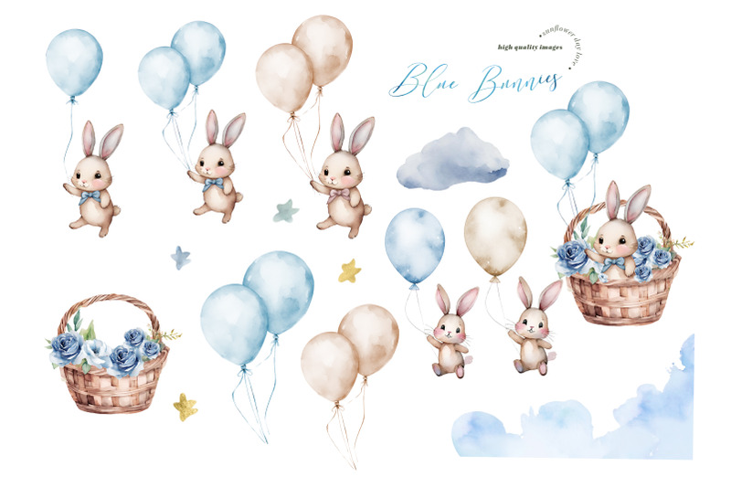 bunnies-blue-amp-gold-balloon-clipart-blue-flowers-easter