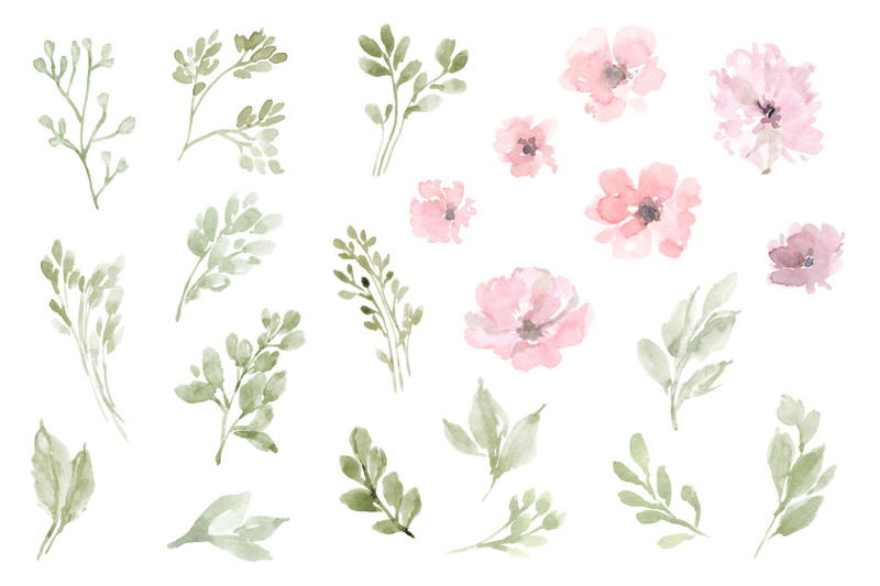 watercolor-dusty-green-pink-flowers