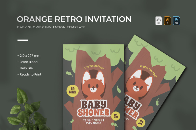 orange-retro-baby-shower-invitation