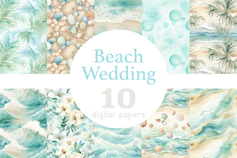 beach-wedding-digital-papers-summer-wedding-pattern