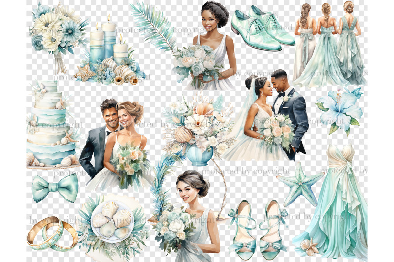 beach-wedding-clipart-summer-wedding-illustration-png-set