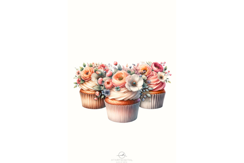 watercolor-dessert-prints-floral-cupcakes-png-instant-digital-downloa