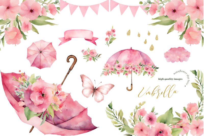 rainy-pink-flowers-umbrella-clipart-butterfly-clipart-april-shower