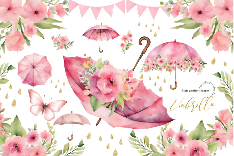 rainy-pink-flowers-umbrella-clipart-butterfly-clipart-april-shower