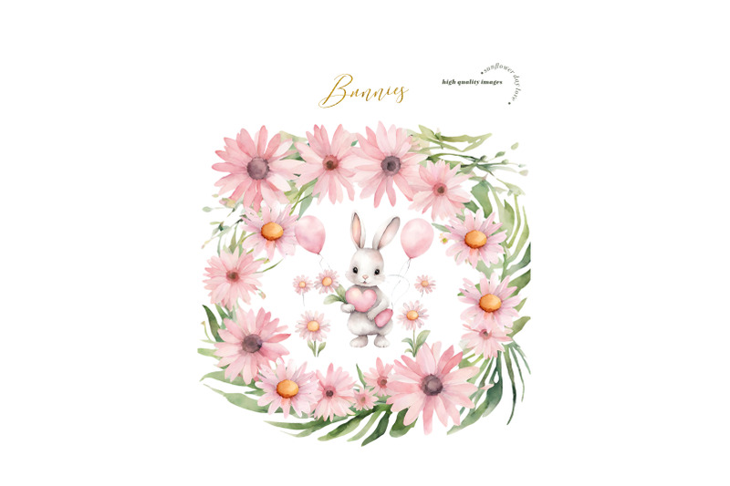 easter-cute-bunnies-pink-balloon-clipart-pink-flowers-easter-bunny