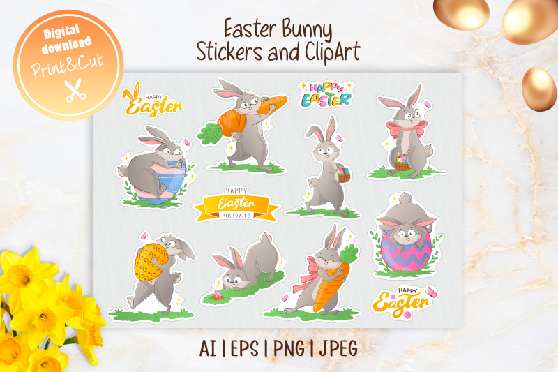 cheerful-easter-bunny-stickers-and-clipart
