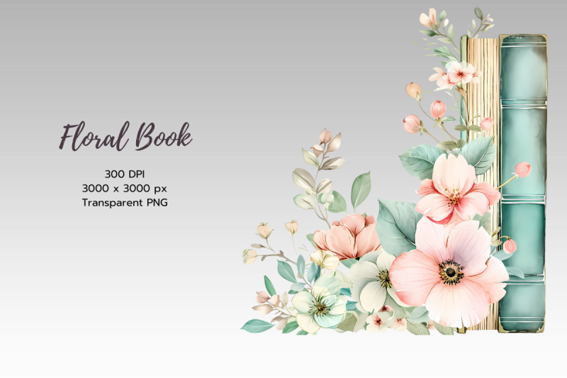 vintage-floral-books-sublimation-clipart