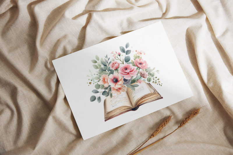 vintage-floral-books-sublimation-clipart