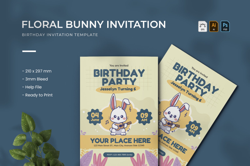 floral-bunny-birthday-invitation
