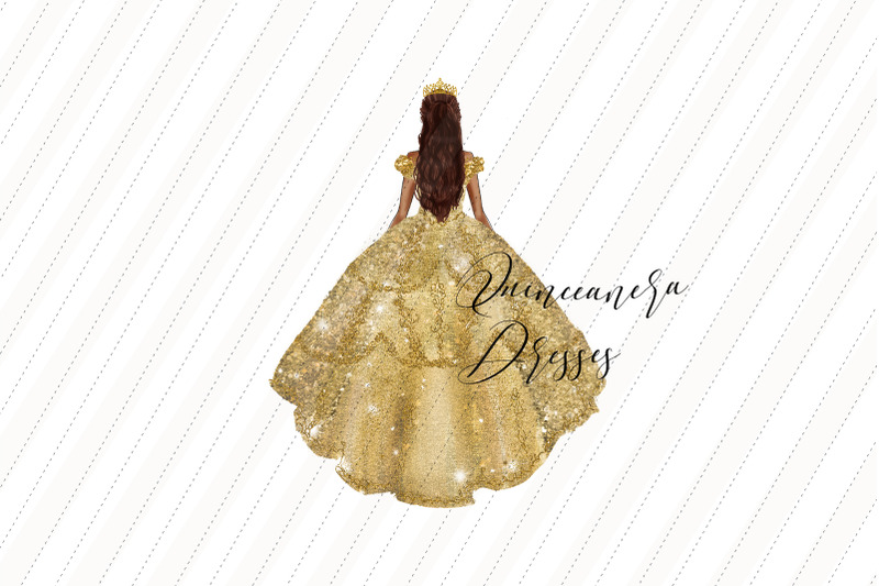 elegant-gold-princess-dresses-quinceaera-clipart