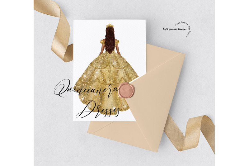 elegant-gold-princess-dresses-quinceaera-clipart