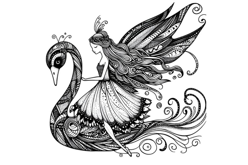 fairy-with-long-wings-zentangle-stylized-swan