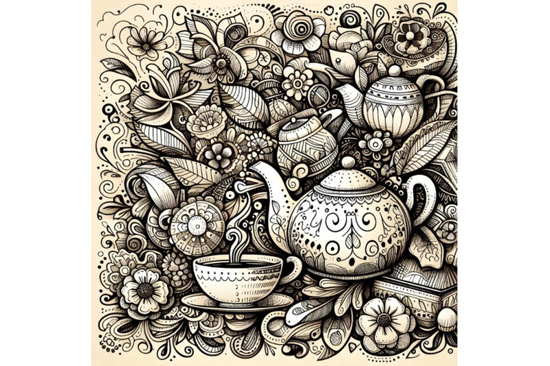 tea-time-background-doodle-illustration-with-teapot-and-floral-elemen