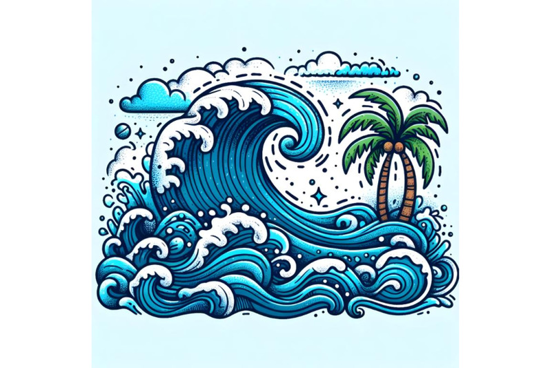 ocean-wave-hand-drawn-colorful-blue-doodle