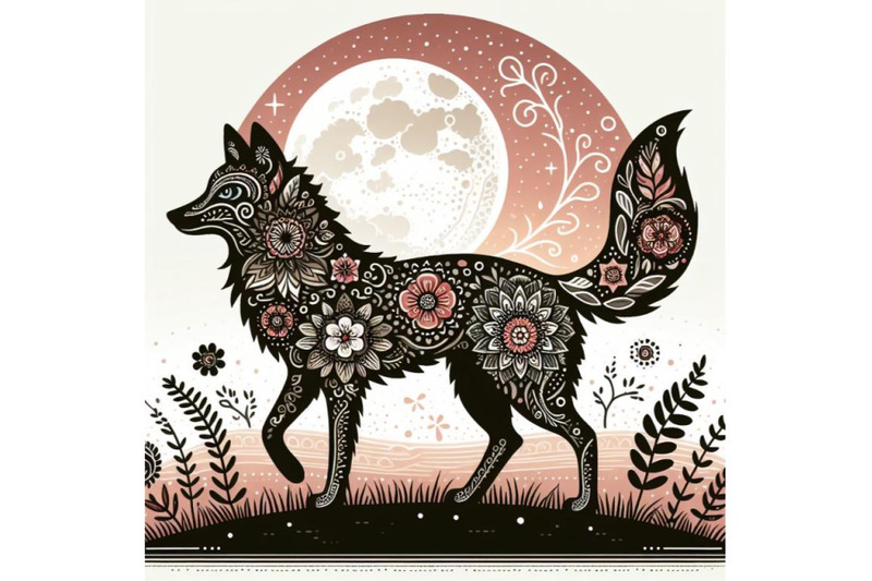 floral-cute-wolf-silhouette