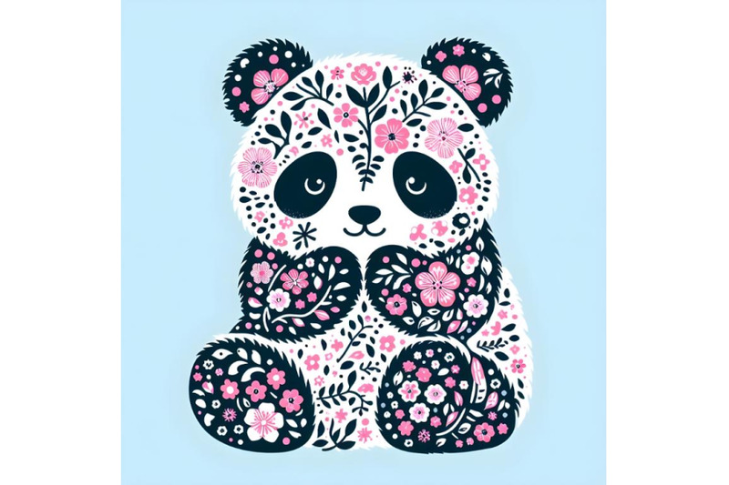 floral-cute-panda-silhouette