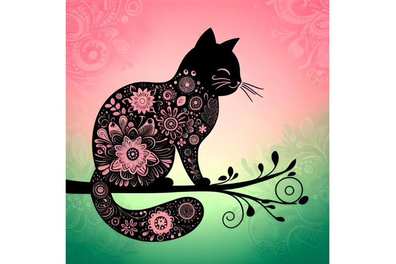 floral-cute-cat-silhouette