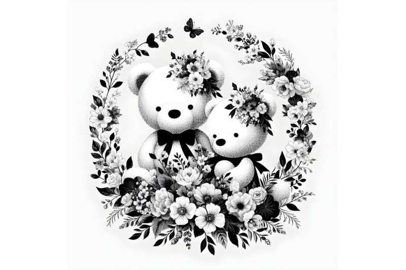 floral-couple-teddy-bear-silhouette