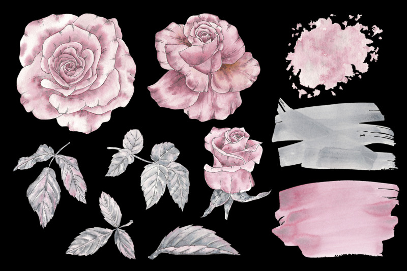 watercolor-peonies-roses-flowers-pink-leaves-vintage-clipart-png