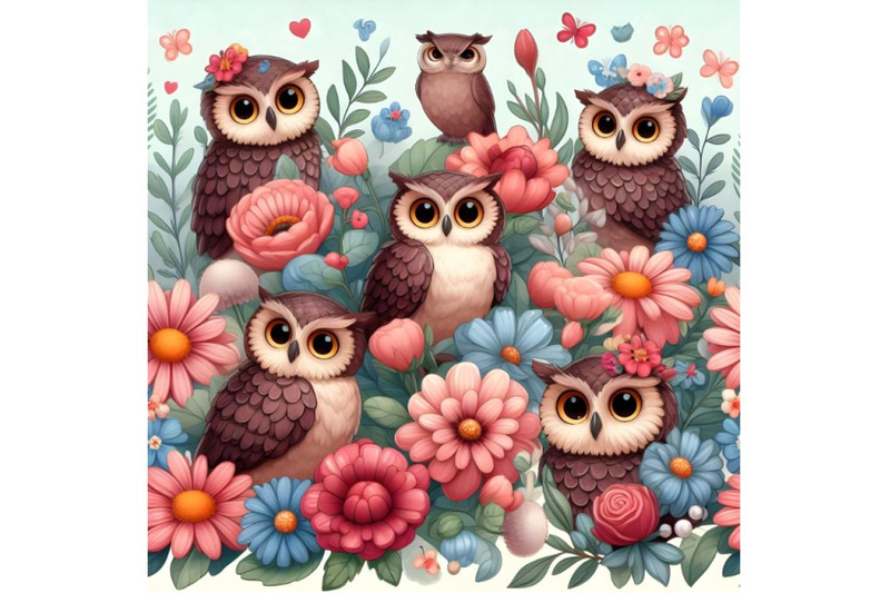 flower-texture-with-owls-cartoon-illustration