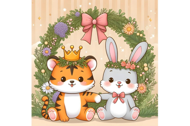 sweet-baby-tiger-and-rabbit-with-background-tree