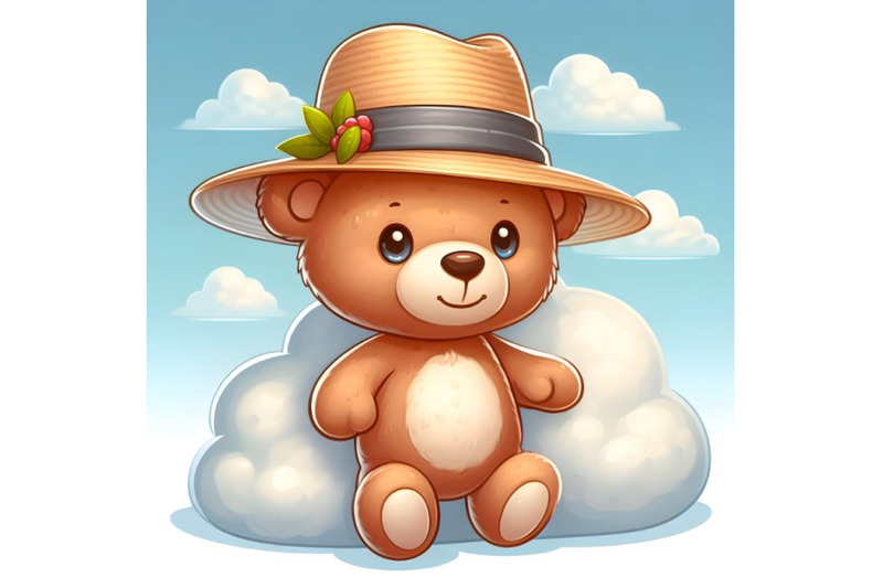 teddy-bear-in-panama-hat-isolated-on-a-cloud-background