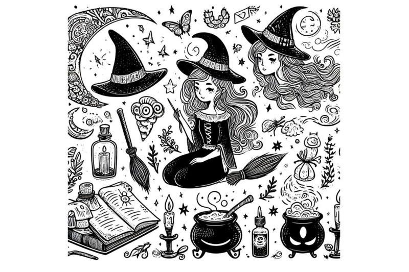 beautiful-witch-hand-drawn-doodle-and-cartoon-illustration