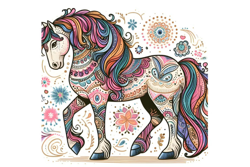 beautiful-horse-hand-drawn-colorful-doodle-and-boho-style