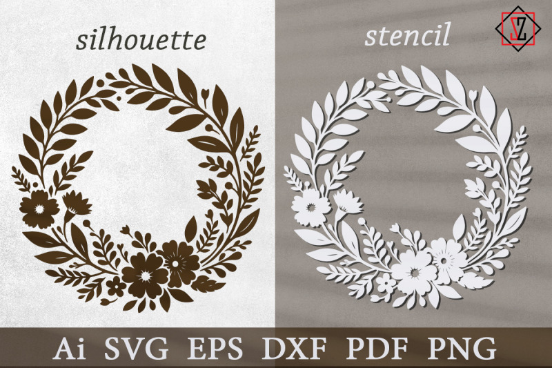 stencil-and-silhouette-of-the-flower-wreath
