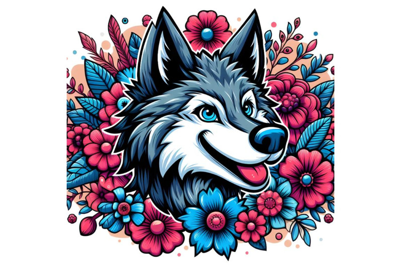 floral-background-of-wolf-head