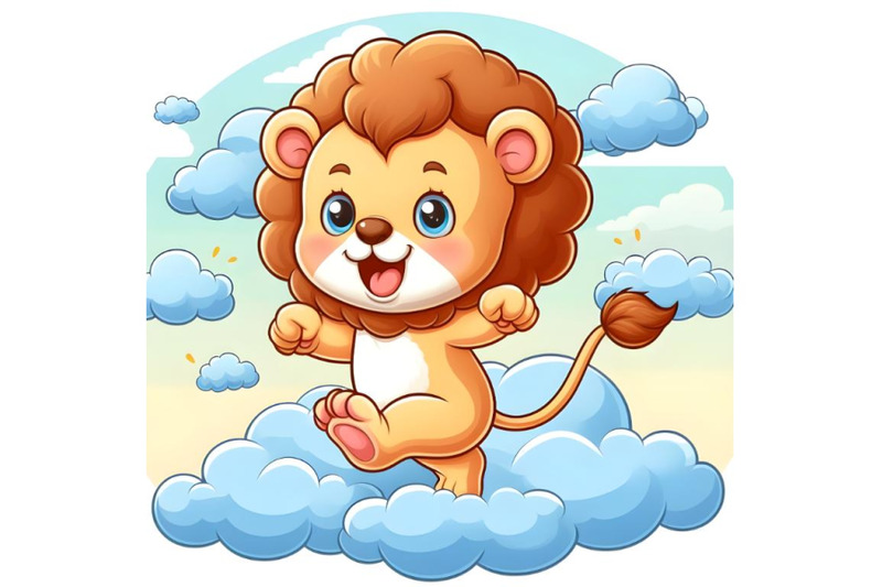 baby-lion-is-dancing-with-cloud-background